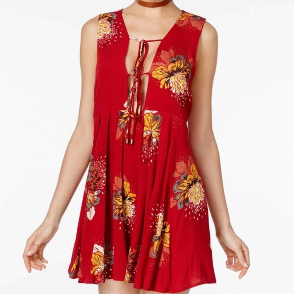 Free People Lovely Day Printed Tie Tunic Dress